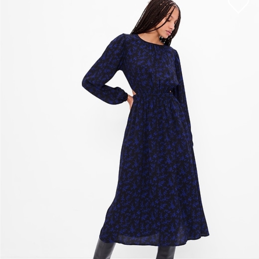 GAP cutout midi dress. Black and blue floral. L Tall.